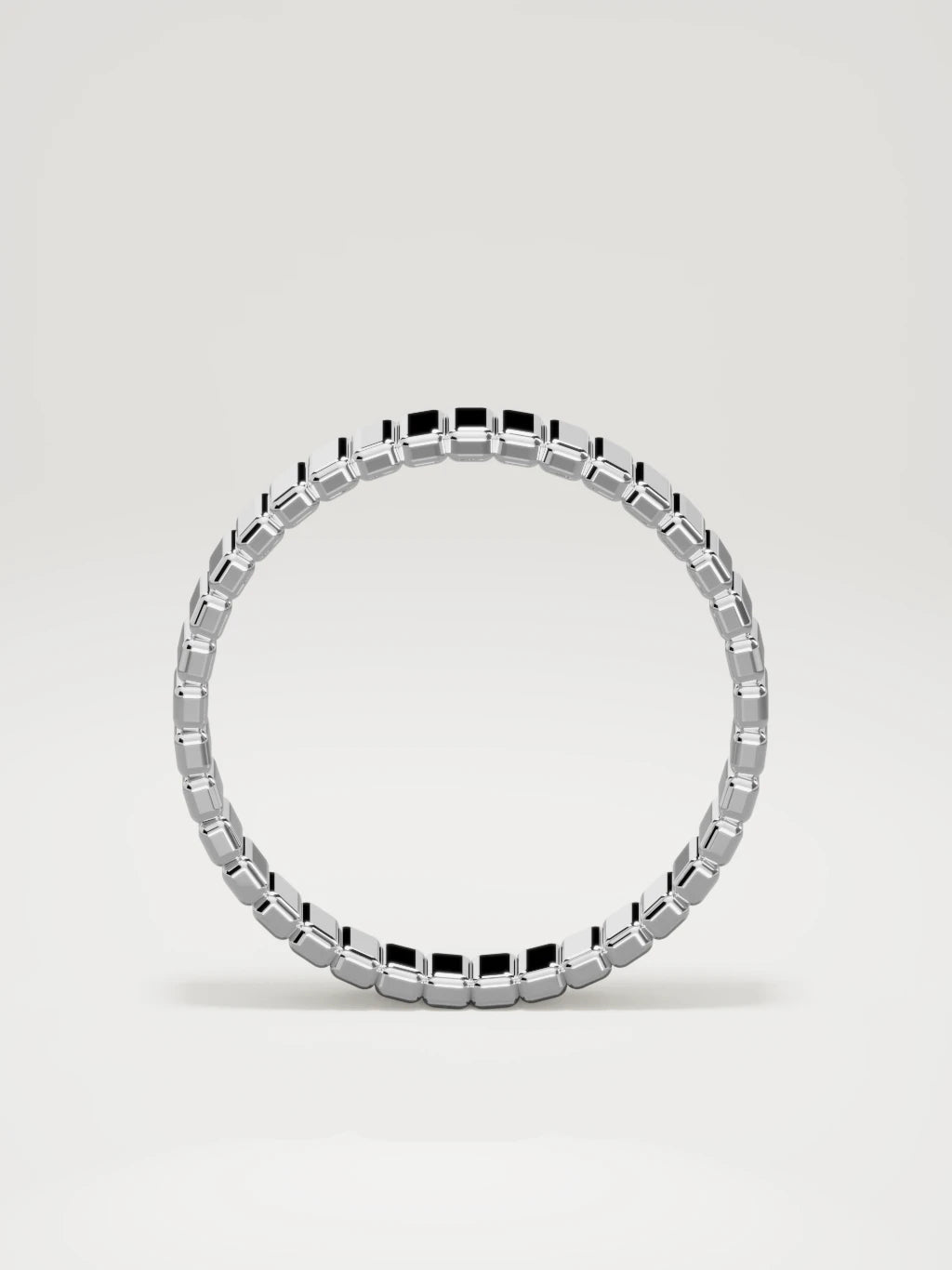The Tempo ribbed men's wedding band in 14K white gold, 5 mm, standing front view