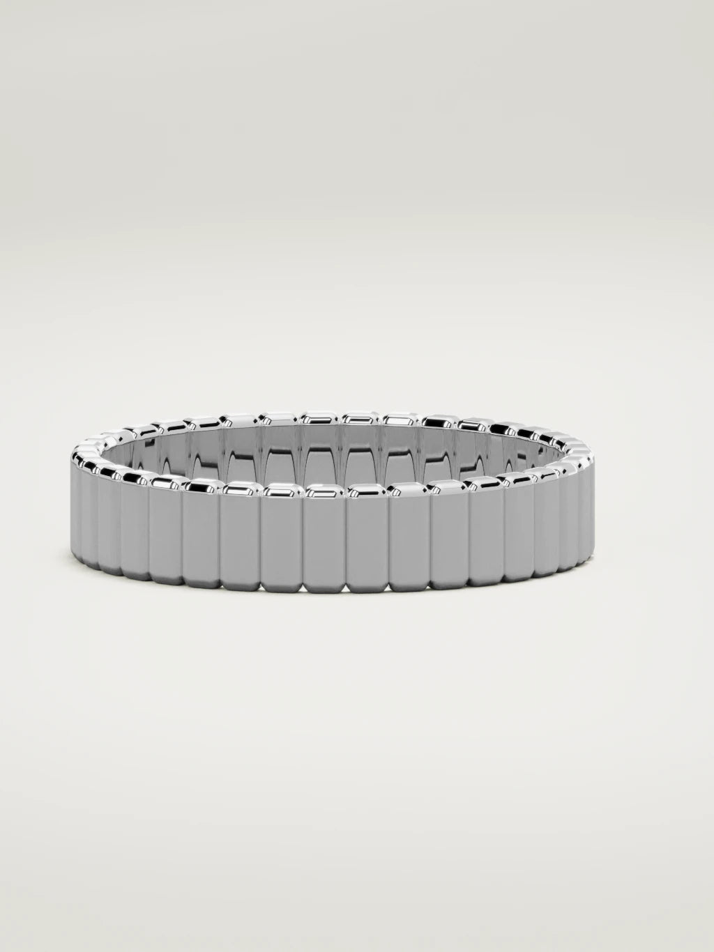The Tempo ribbed men's wedding band in 14K white gold, 5 mm, three-quarter view