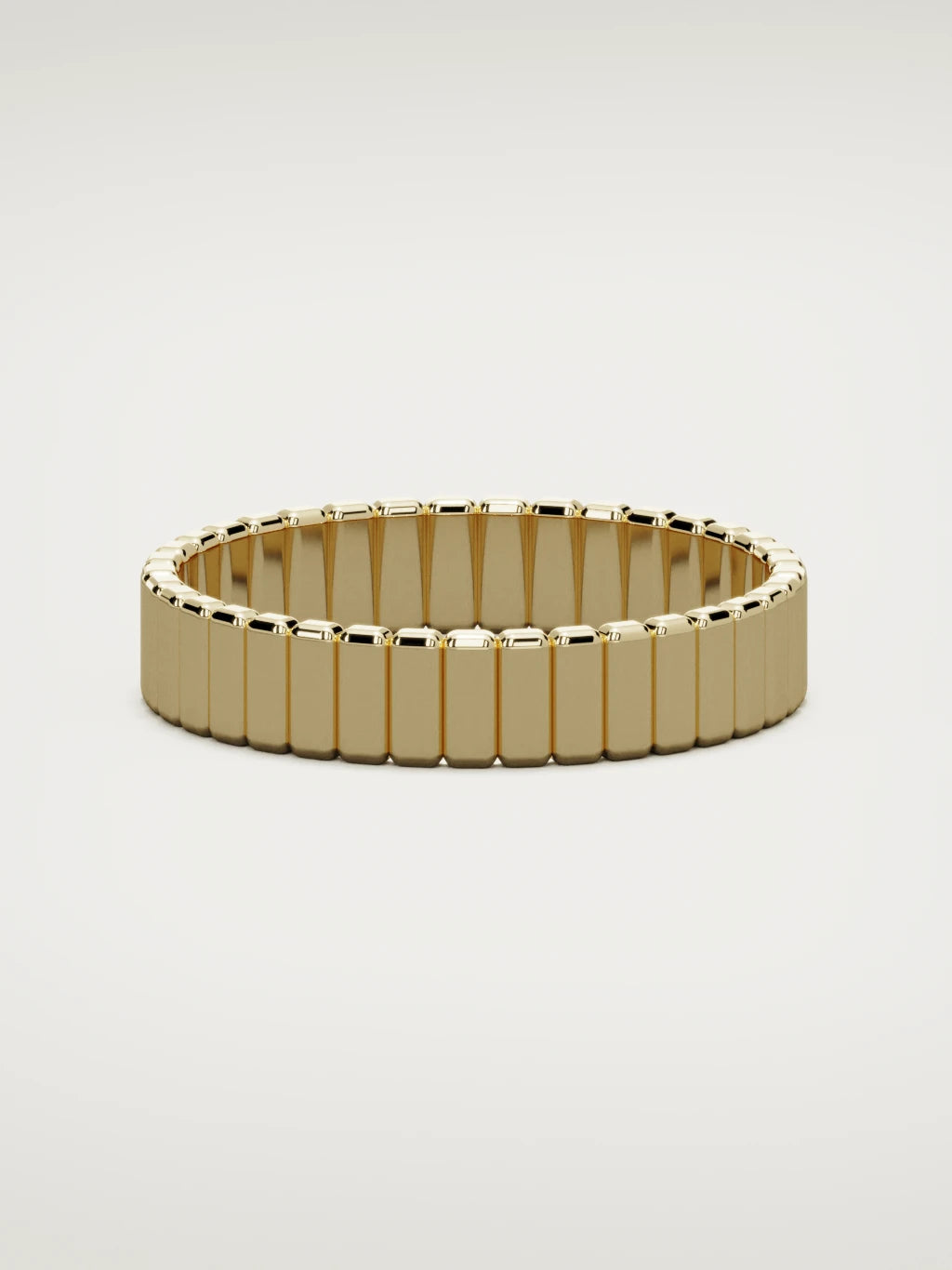 The Tempo ribbed men's wedding band in 14K yellow gold, 5 mm, front view