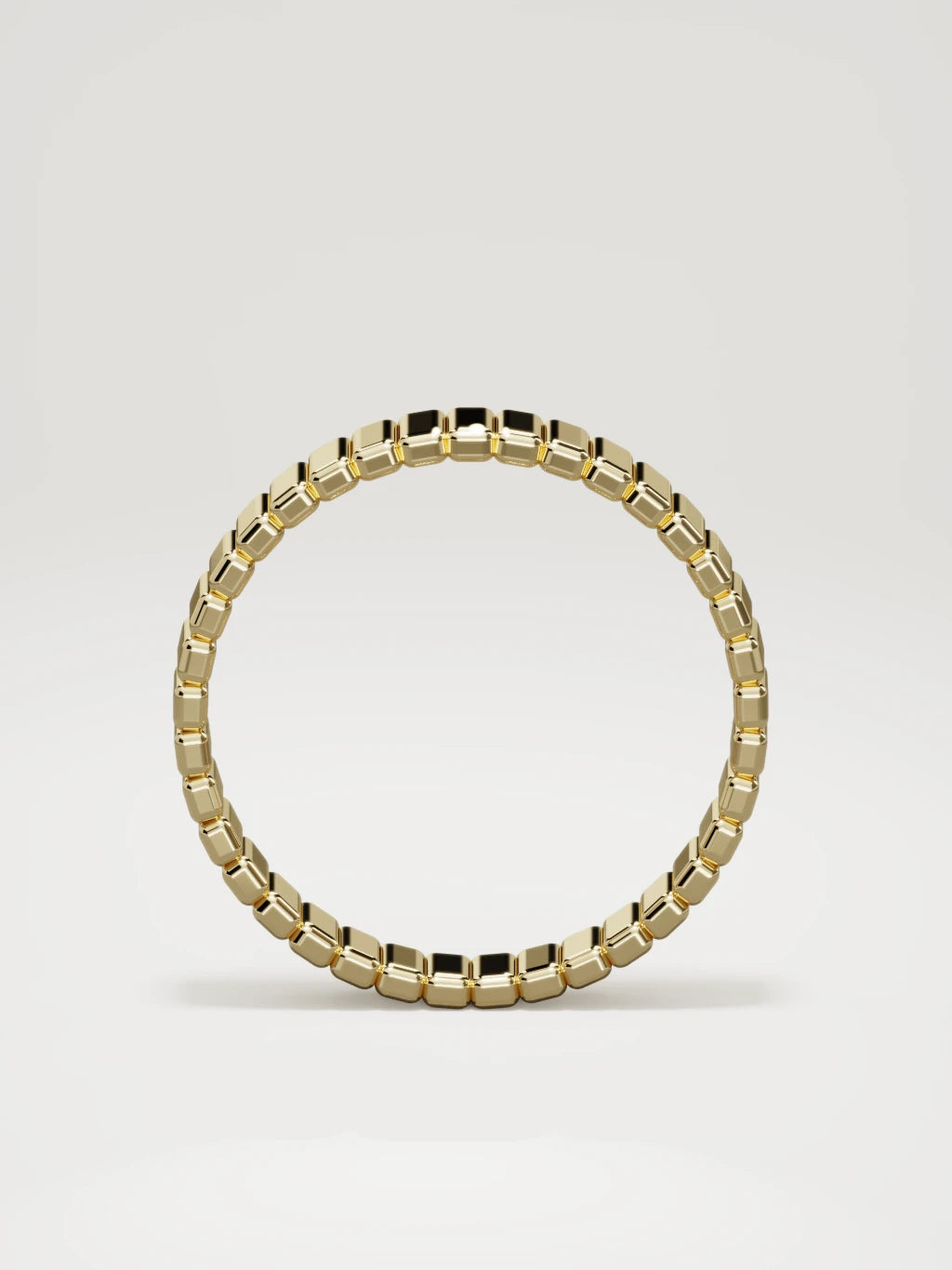 The Tempo ribbed men's wedding band in 14K yellow gold, 5 mm, standing front view