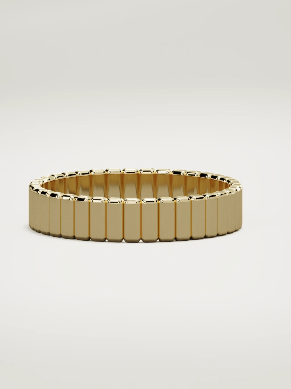 The Tempo ribbed men's wedding band in 14K yellow gold, 5 mm, three-quarter view