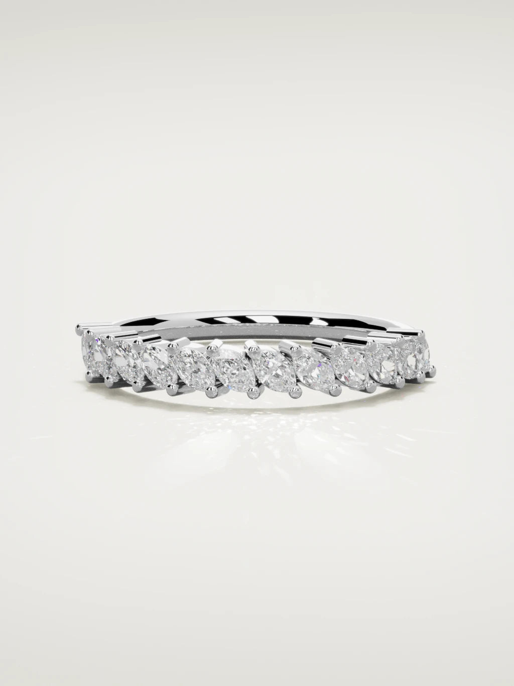 The Union marquise half eternity band in 14K white gold, front view
