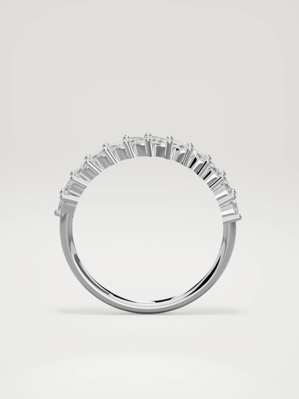 The Union marquise half eternity band in 14K white gold, standing front view