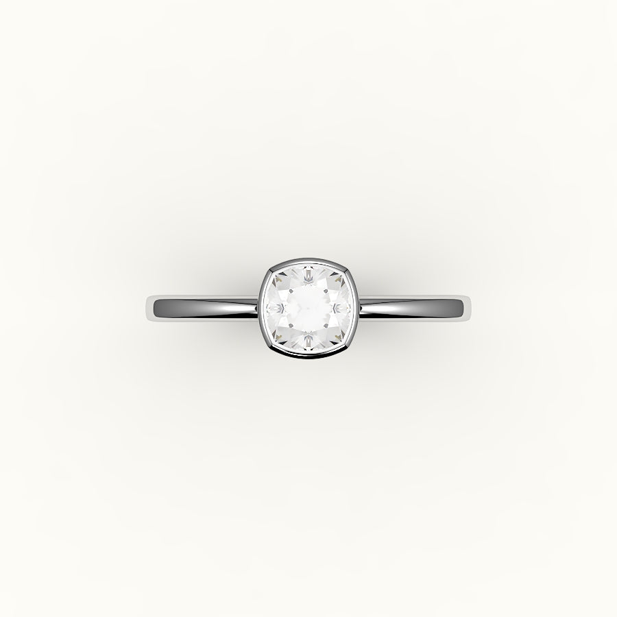 Engaste clásico de anillo con bisel de corte cojín