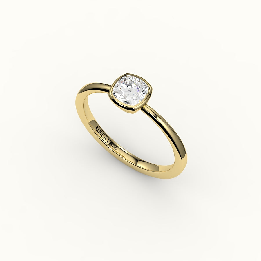 Engaste clásico de anillo con bisel de corte cojín