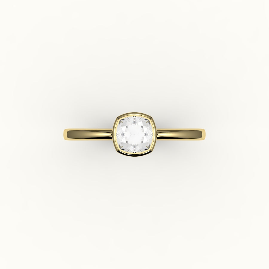 Engaste clásico de anillo con bisel de corte cojín
