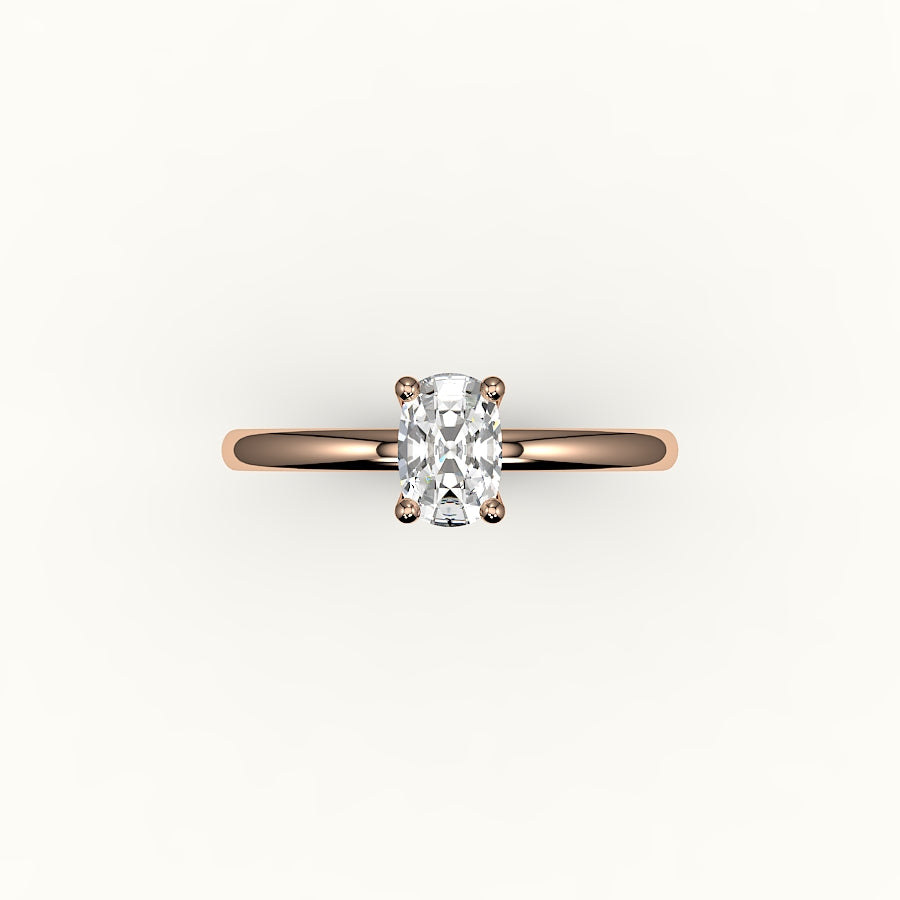 Anillo solitario clásico con montura de cojín alargada
