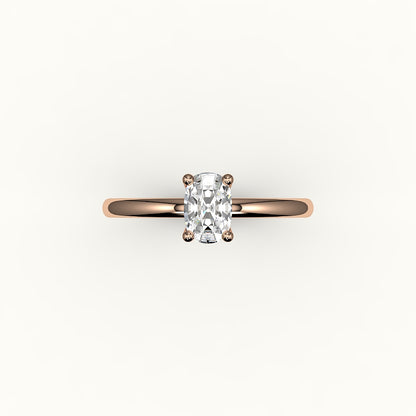 Anillo solitario clásico con montura de cojín alargada