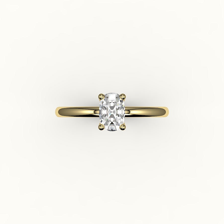 Anillo solitario clásico con montura de cojín alargada
