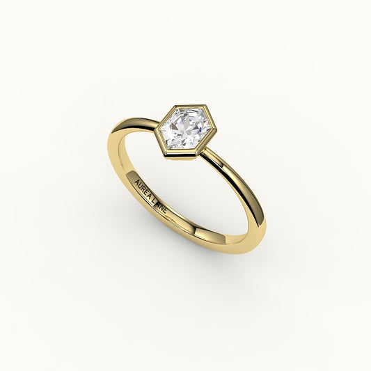 Engaste clásico de anillo con bisel de corte hexagonal