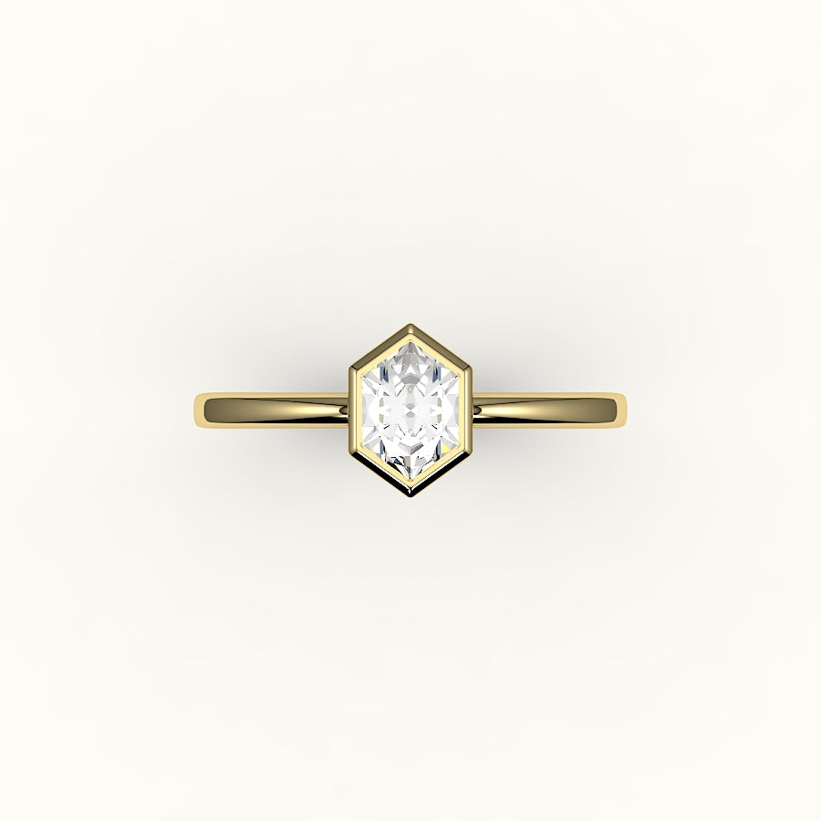 Engaste clásico de anillo con bisel de corte hexagonal