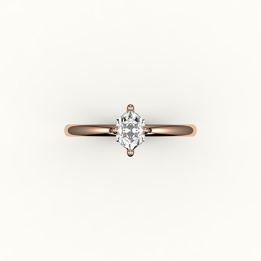 Engaste clásico de anillo solitario con corte hexagonal