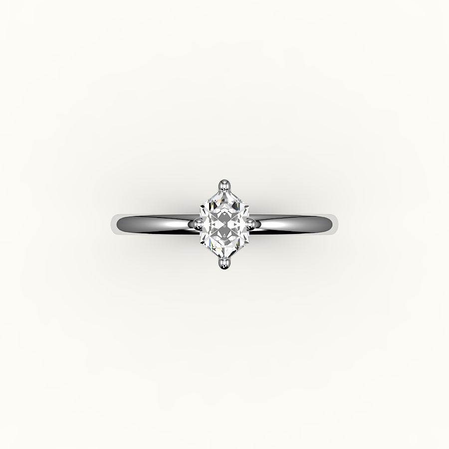 Engaste clásico de anillo solitario con corte hexagonal