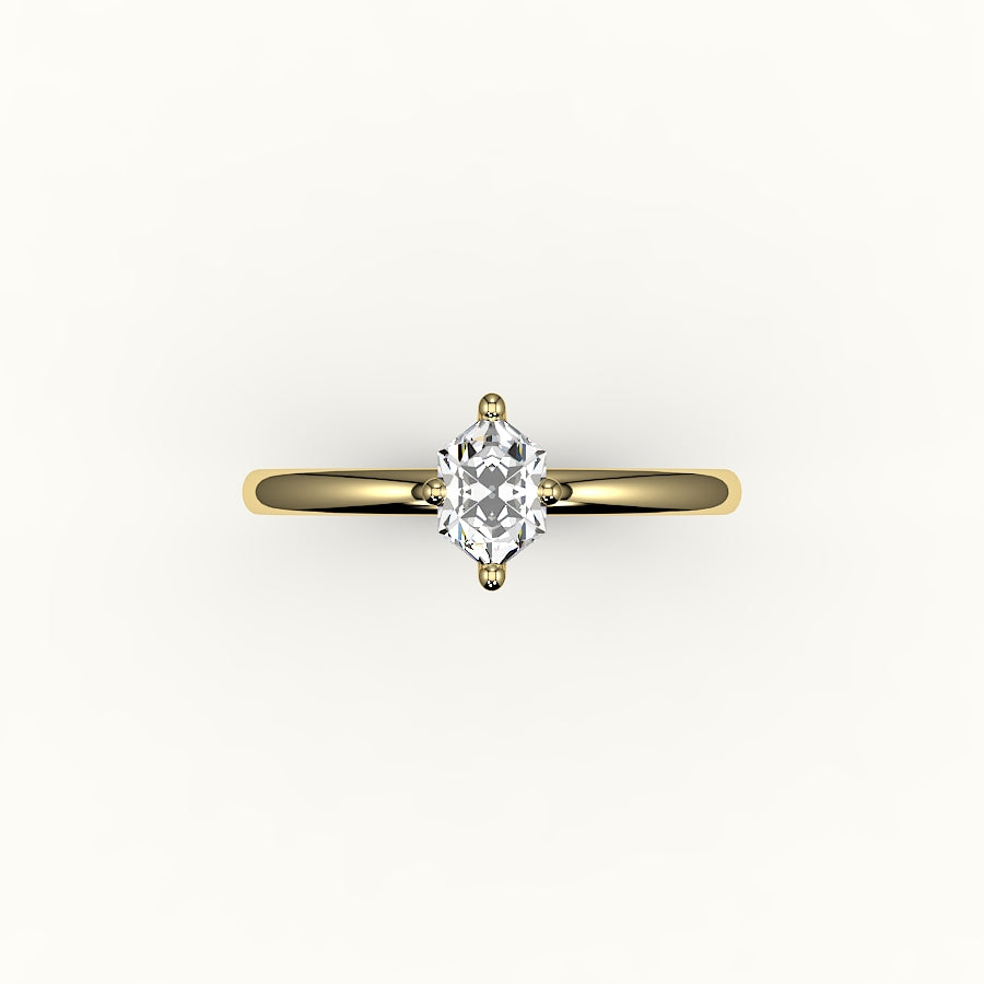 Engaste clásico de anillo solitario con corte hexagonal