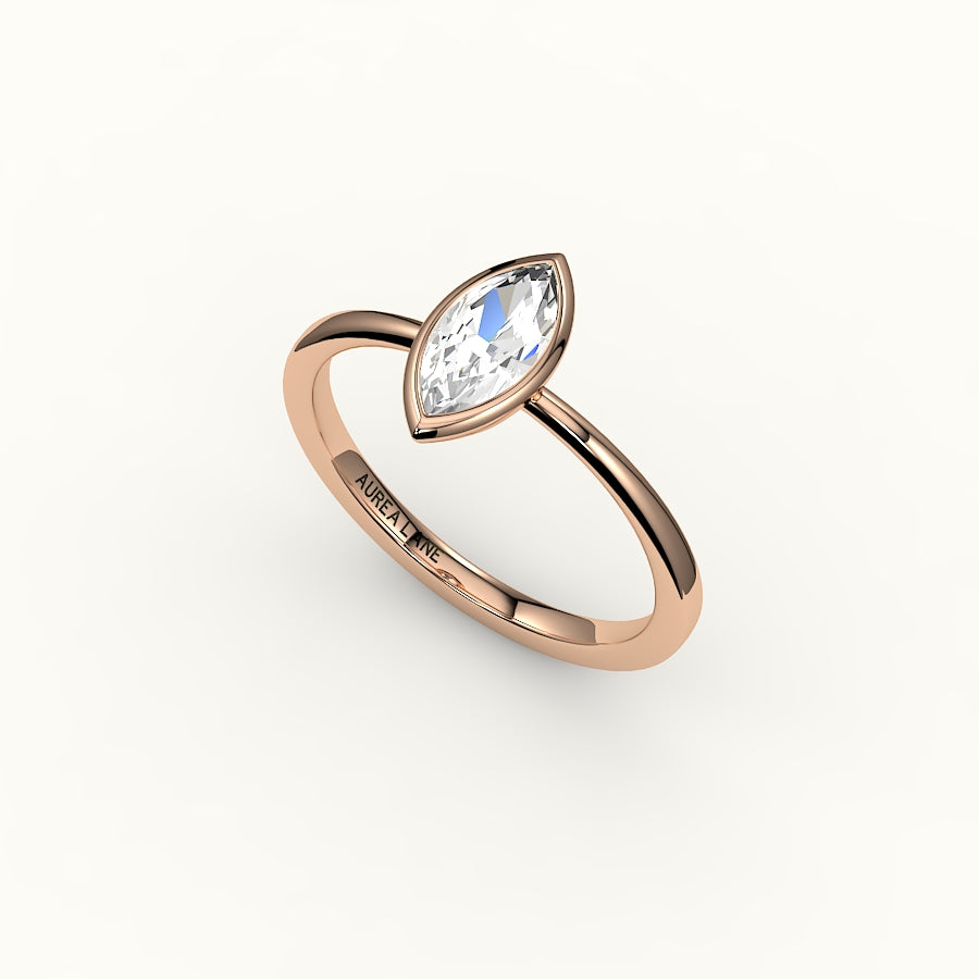 Engaste de anillo con bisel de talla marquesa clásica