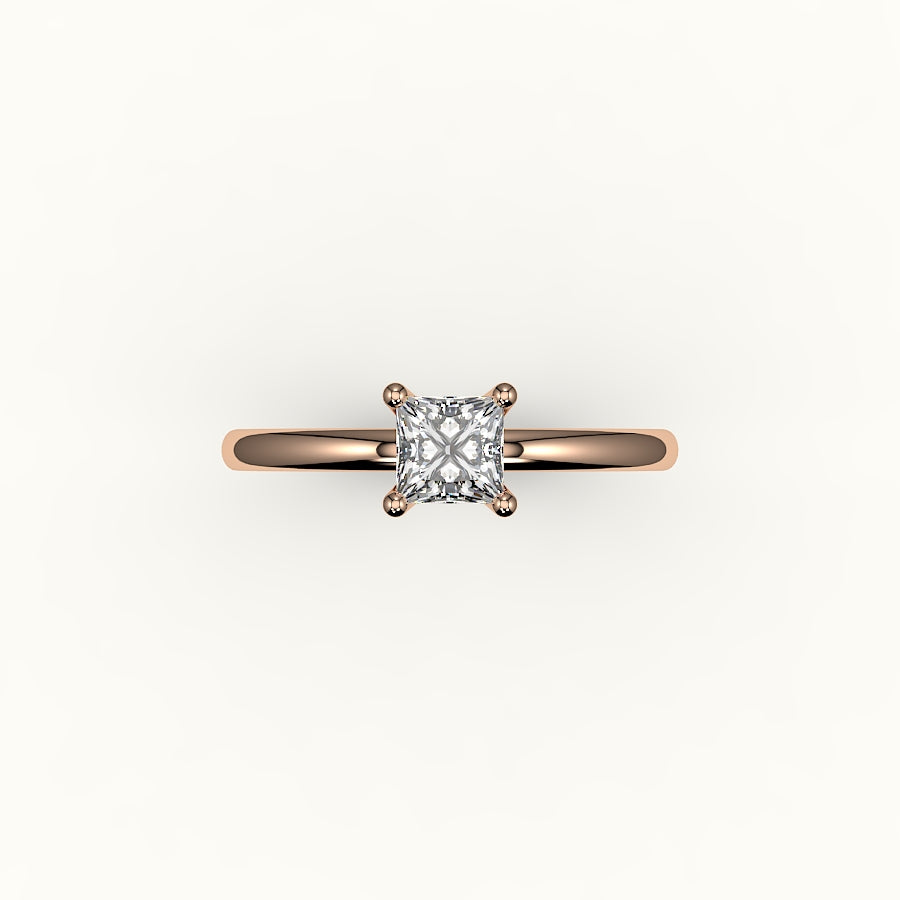 Engaste de anillo solitario de corte princesa con riel de soporte