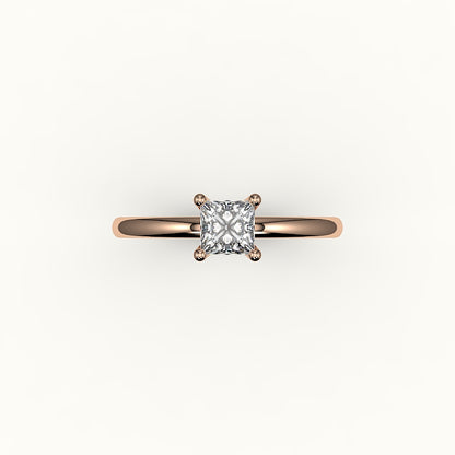 Engaste de anillo solitario de corte princesa con riel de soporte
