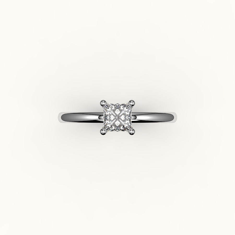 Engaste de anillo solitario de corte princesa con riel de soporte