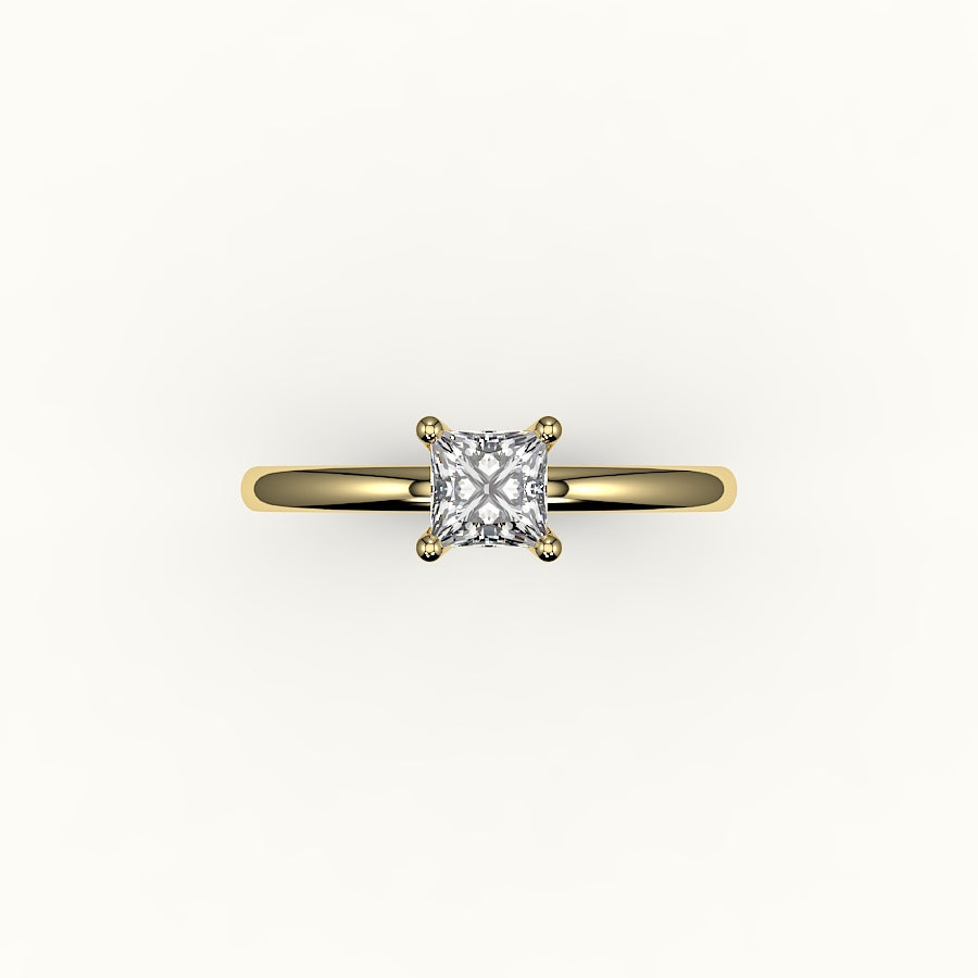 Engaste de anillo solitario de corte princesa con riel de soporte