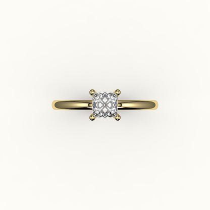 Engaste de anillo solitario de corte princesa con riel de soporte