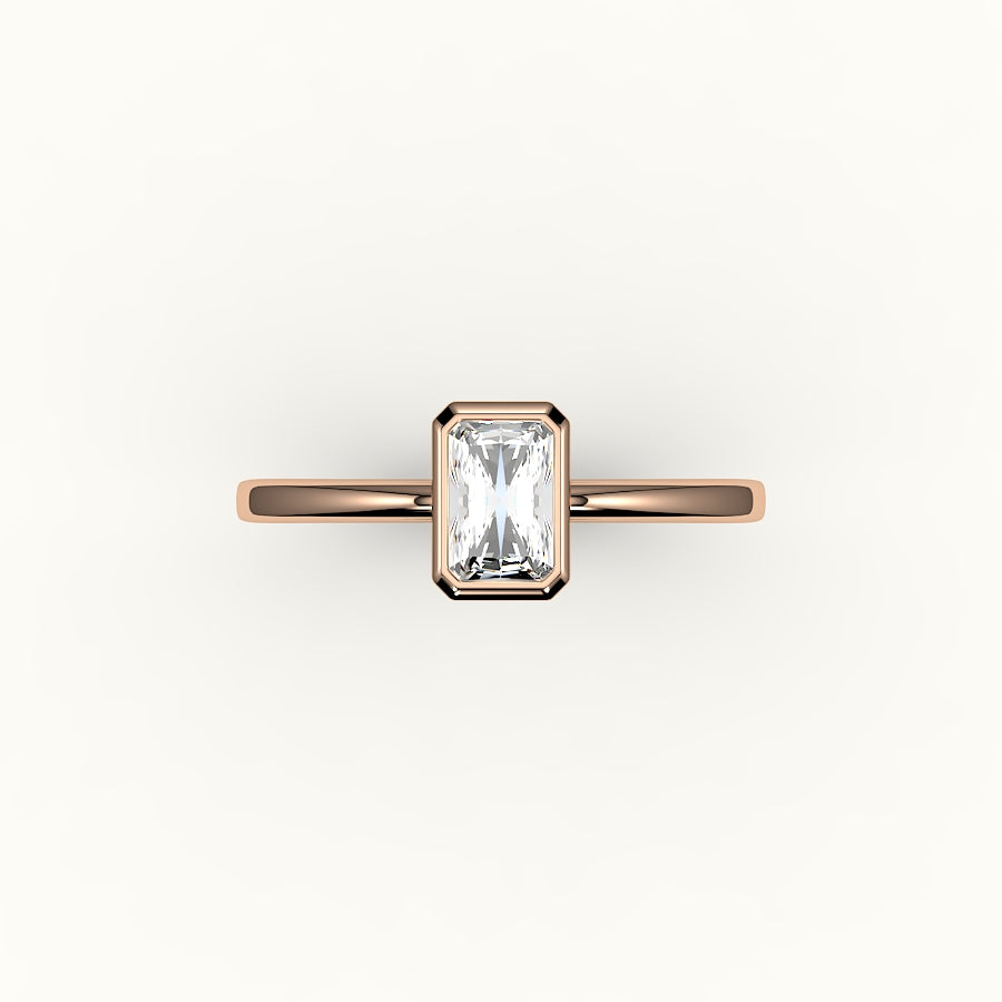 Engaste de anillo con bisel de corte radiante clásico