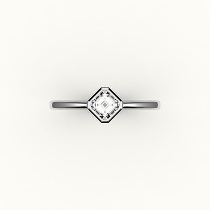 Juego de brújula con bisel de corte Asscher y engaste de anillo