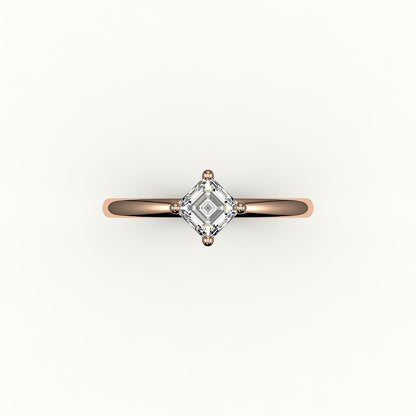Anillo solitario con corte Asscher y brújula