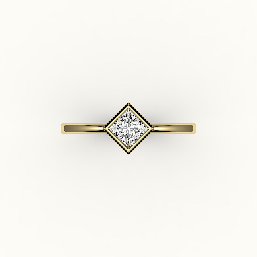 Conjunto de brújula con bisel de corte princesa y engaste de anillo