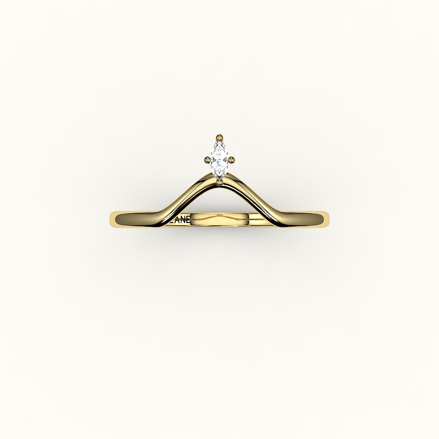 Banda curva de diamantes en forma de V de talla marquesa