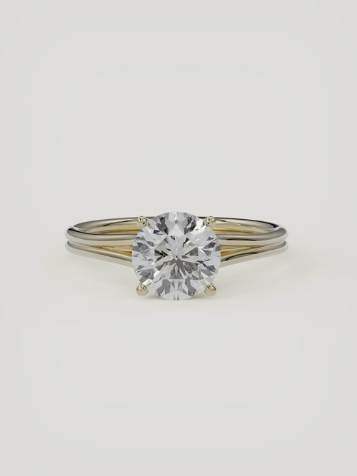 The Duo | Round Solitaire — 14K Yellow Gold — Front View