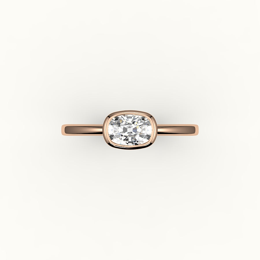Engaste de anillo con bisel alargado de cojín de este a oeste