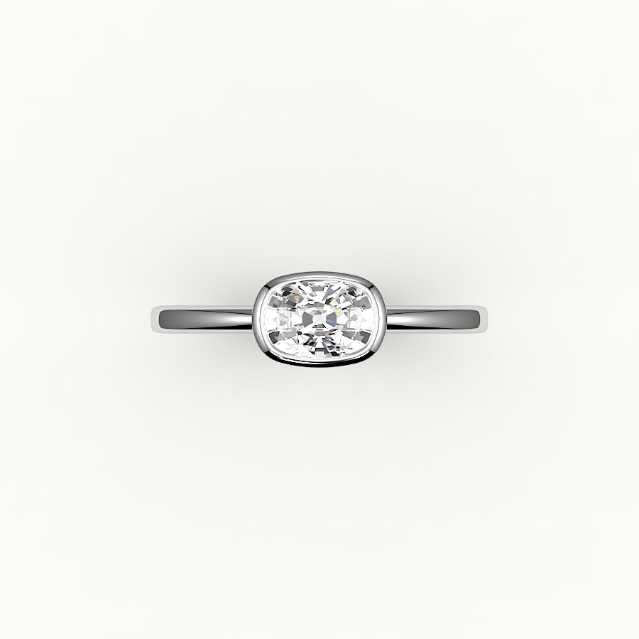 Engaste de anillo con bisel alargado de cojín de este a oeste
