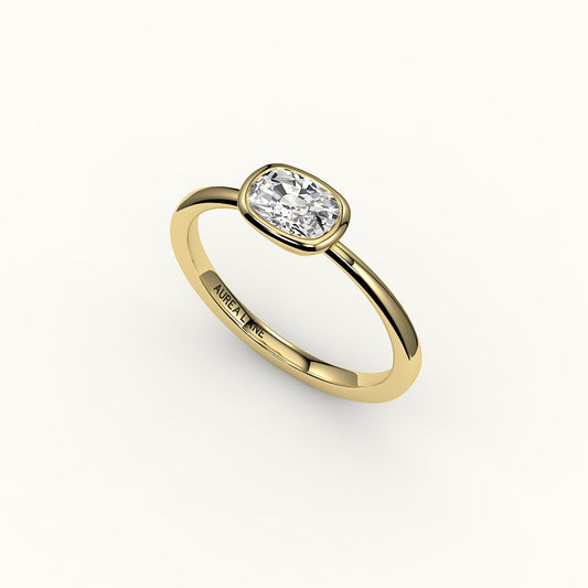 Engaste de anillo con bisel alargado de cojín de este a oeste