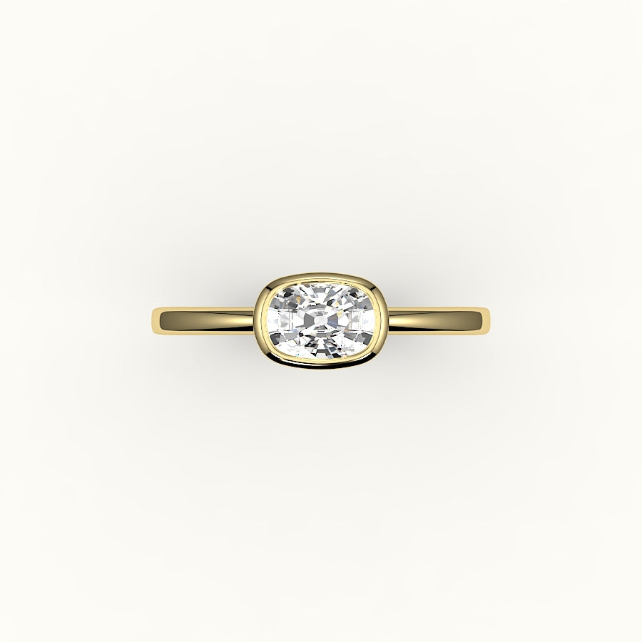 Engaste de anillo con bisel alargado de cojín de este a oeste