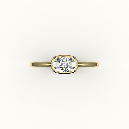 Engaste de anillo con bisel alargado de cojín de este a oeste