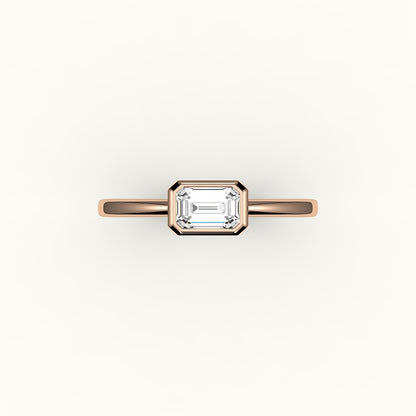 Engaste de anillo con corte esmeralda este-oeste