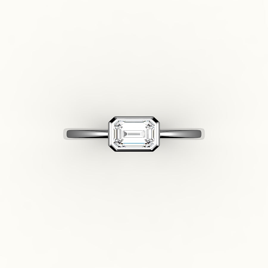 Engaste de anillo con corte esmeralda este-oeste