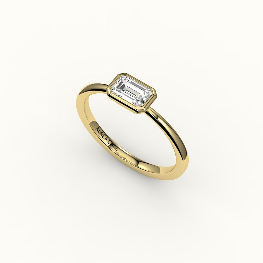 Engaste de anillo con corte esmeralda este-oeste