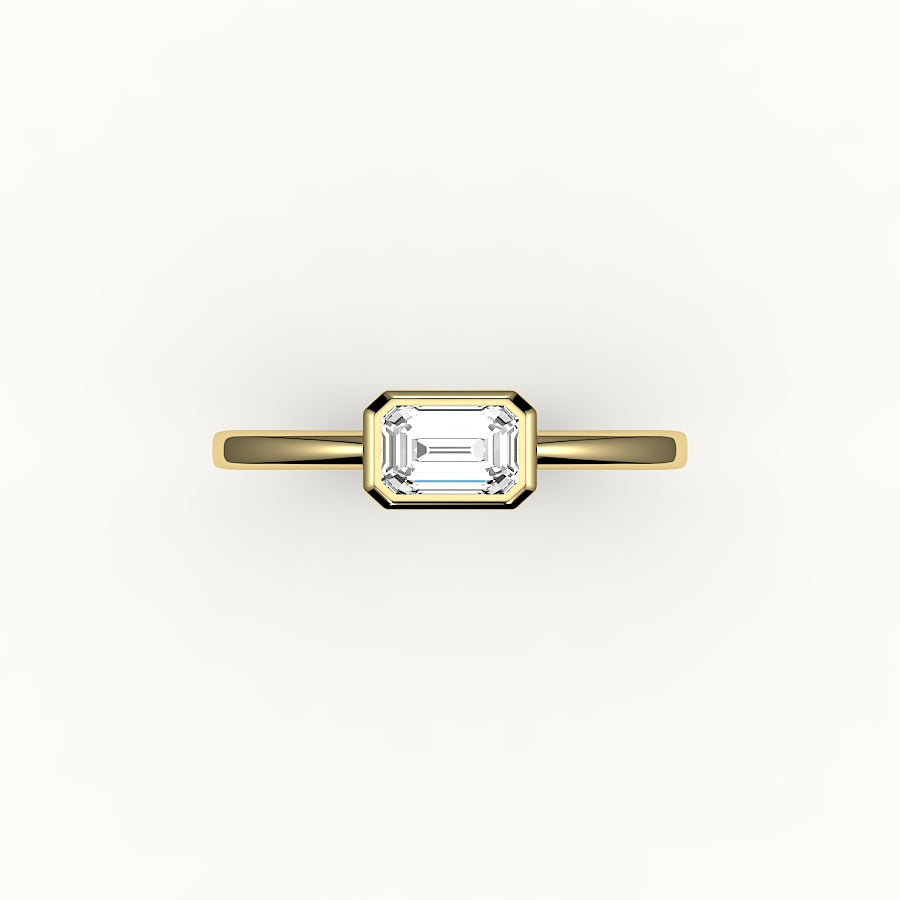 Engaste de anillo con corte esmeralda este-oeste