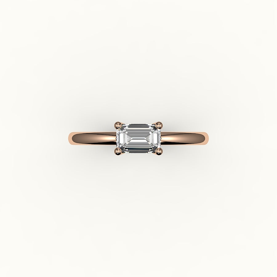 Engaste de anillo solitario de corte esmeralda este-oeste