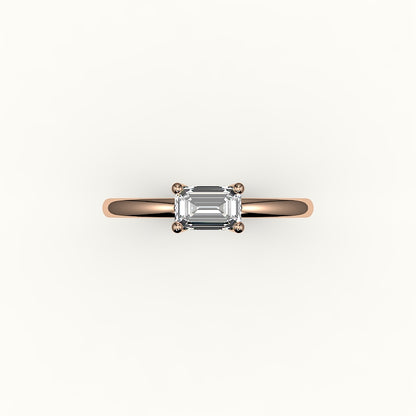 Engaste de anillo solitario de corte esmeralda este-oeste
