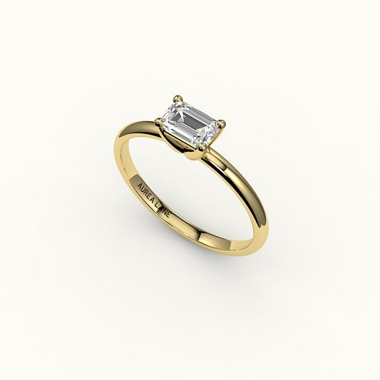 Engaste de anillo solitario de corte esmeralda este-oeste