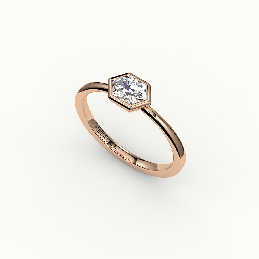 Engaste de anillo con bisel de corte hexagonal este-oeste
