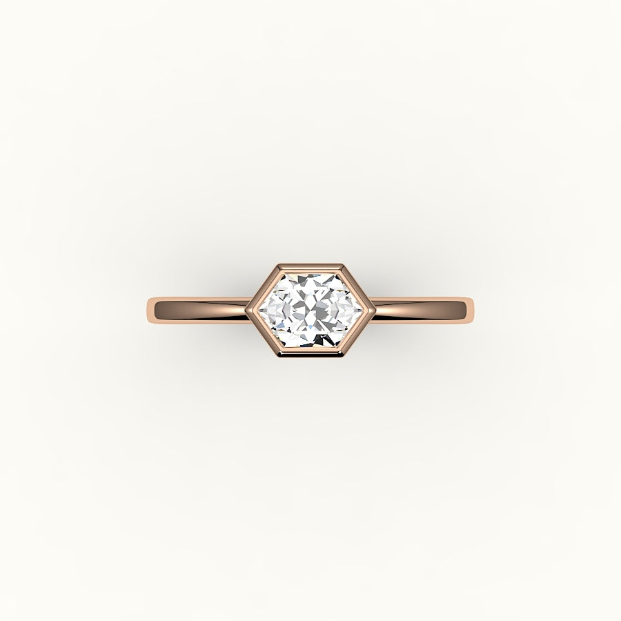 Engaste de anillo con bisel de corte hexagonal este-oeste