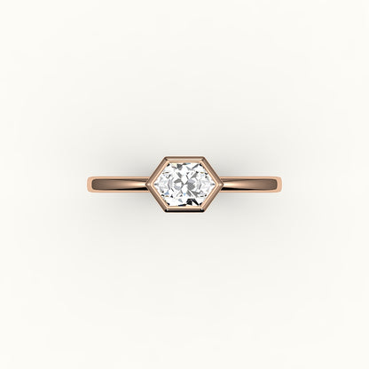 Engaste de anillo con bisel de corte hexagonal este-oeste