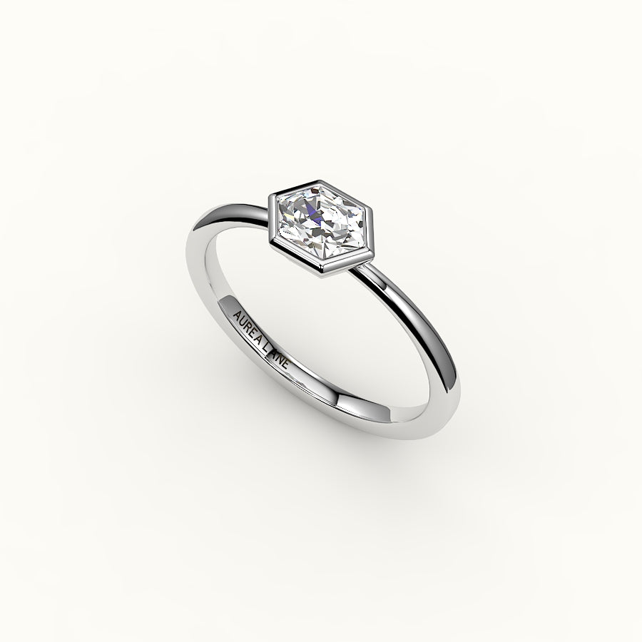 Engaste de anillo con bisel de corte hexagonal este-oeste