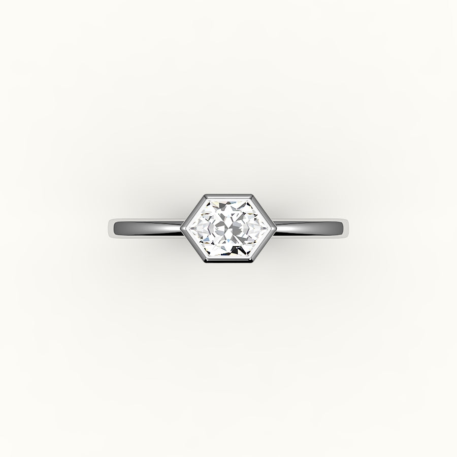 Engaste de anillo con bisel de corte hexagonal este-oeste