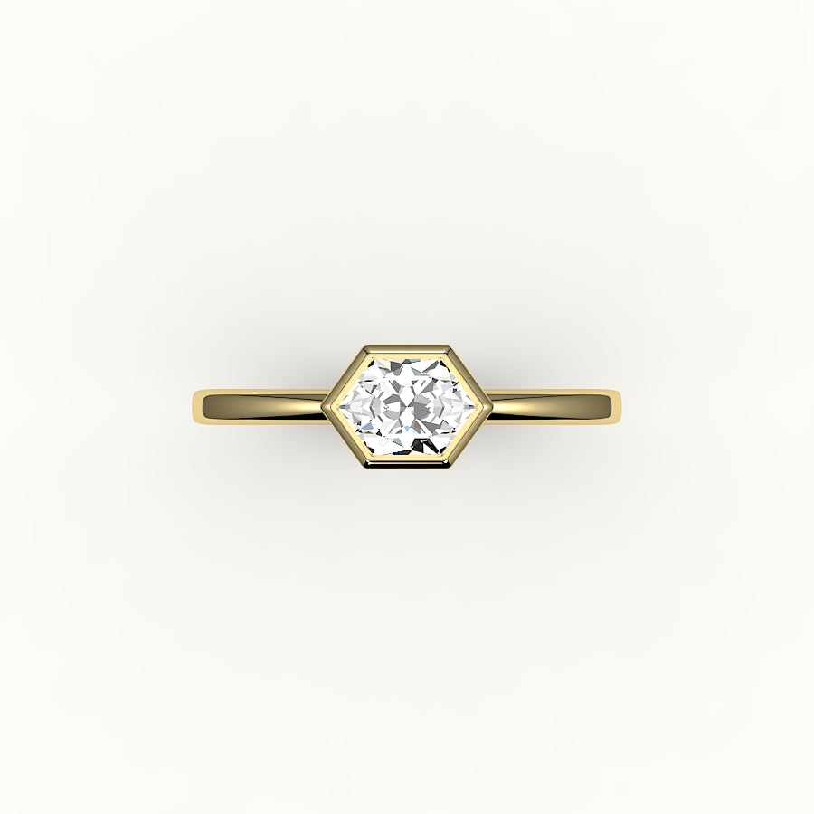Engaste de anillo con bisel de corte hexagonal este-oeste
