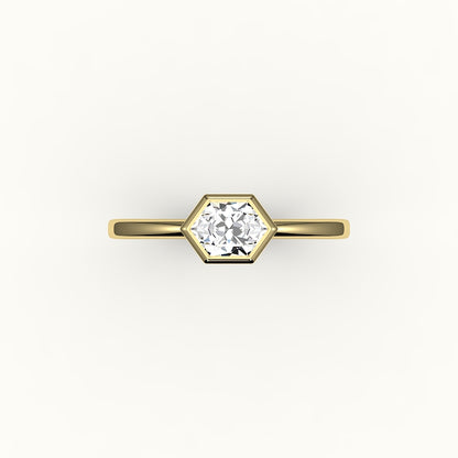 Engaste de anillo con bisel de corte hexagonal este-oeste