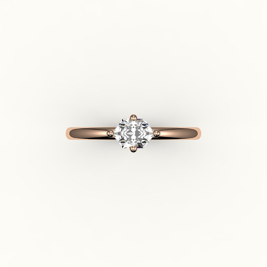 Engaste de anillo solitario con corte hexagonal este-oeste
